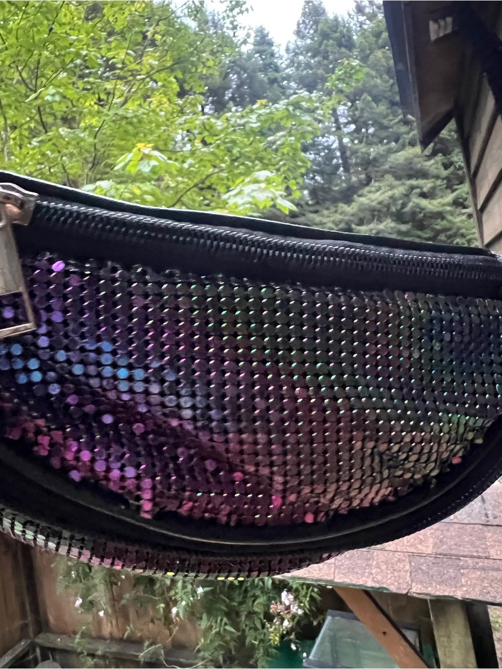 Sequin Oil Slick Multi Tone Leather Adjustable Waist Purse Fanny Pack Hip Bag - Picture 7 of 12